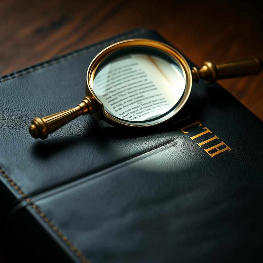 A captivating image for a book cover featuring a close-up of a black leather Bible cover, showcasing its luxurious texture and finish