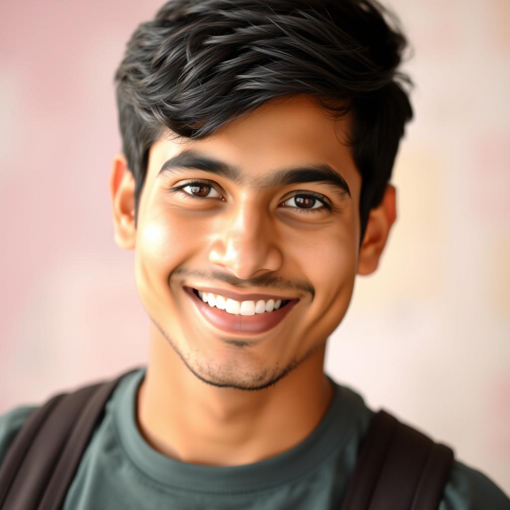 A portrait of a young South Asian man, Suraj Chaudhary, with a charming smile
