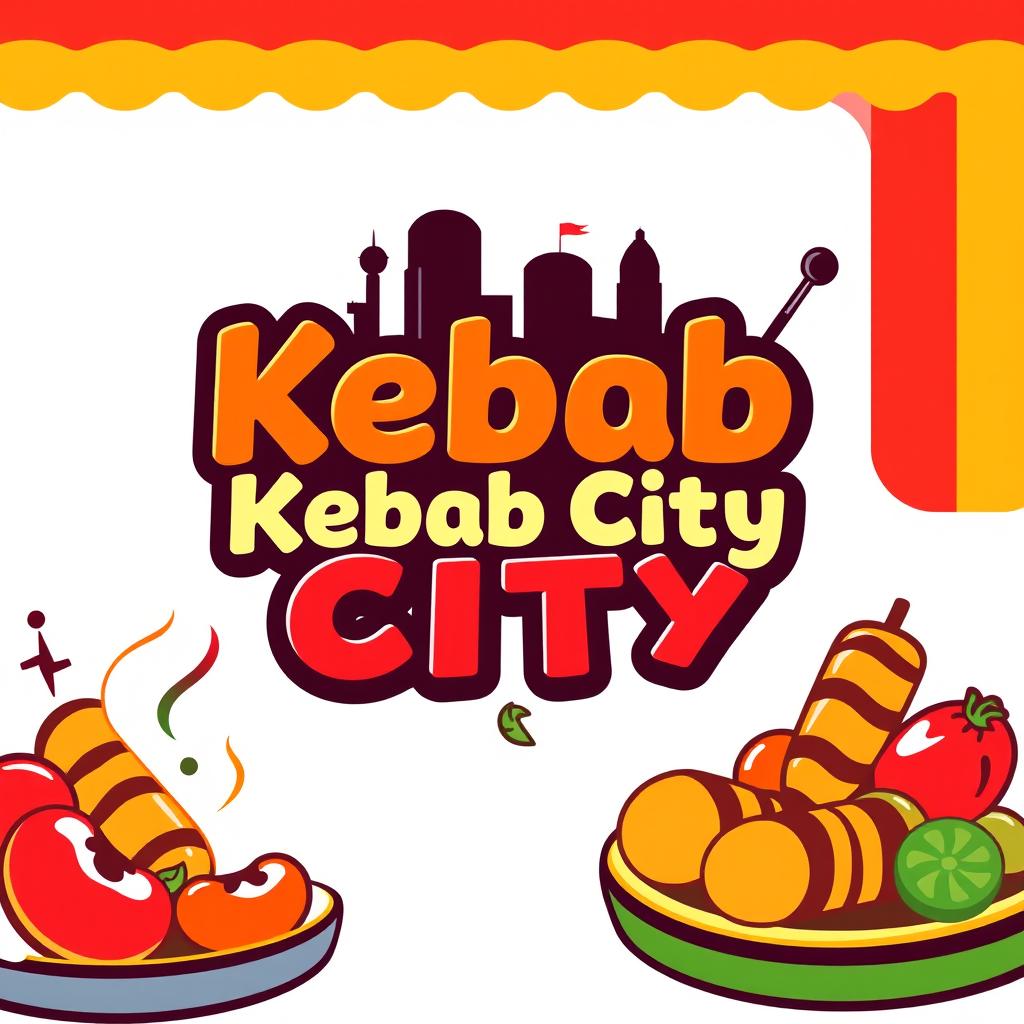 A vibrant and modern logo design for a fast food restaurant named "Kebab City"