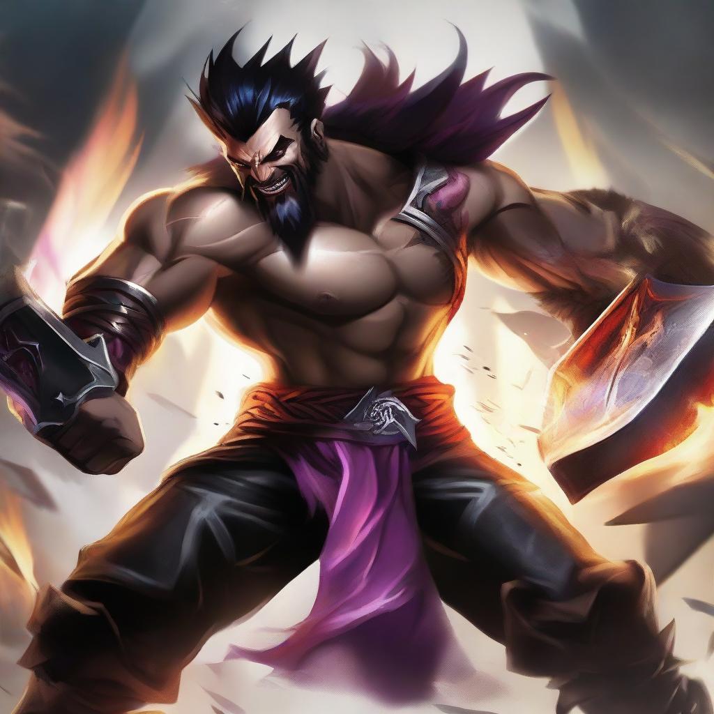 Draven, a well-known character from League of Legends, achieving a sensational Pentakill. His mighty axes flash brilliantly with each final blow against his competitors.