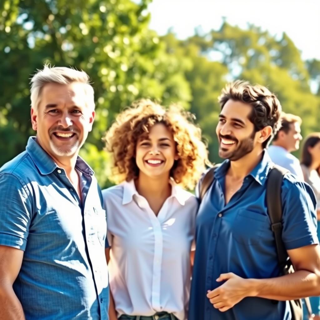 A vibrant outdoor scene featuring a group of individuals