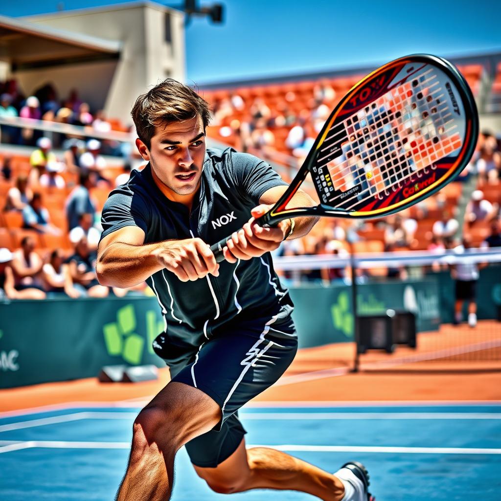 A professional padel athlete in action, showcasing incredible skill and athleticism on the court