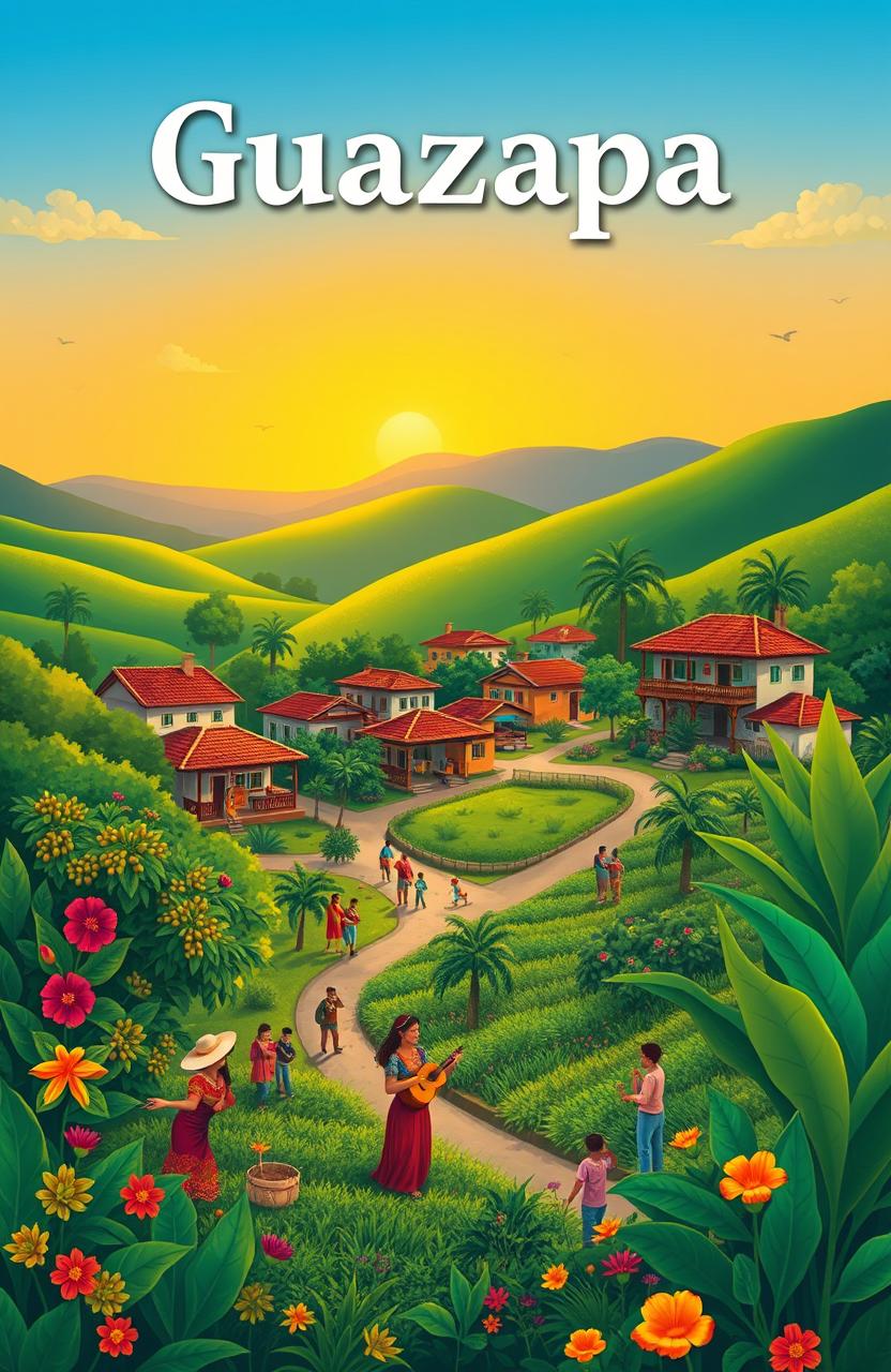 A vibrant and colorful illustration representing the municipality of Guazapa, San Salvador, El Salvador