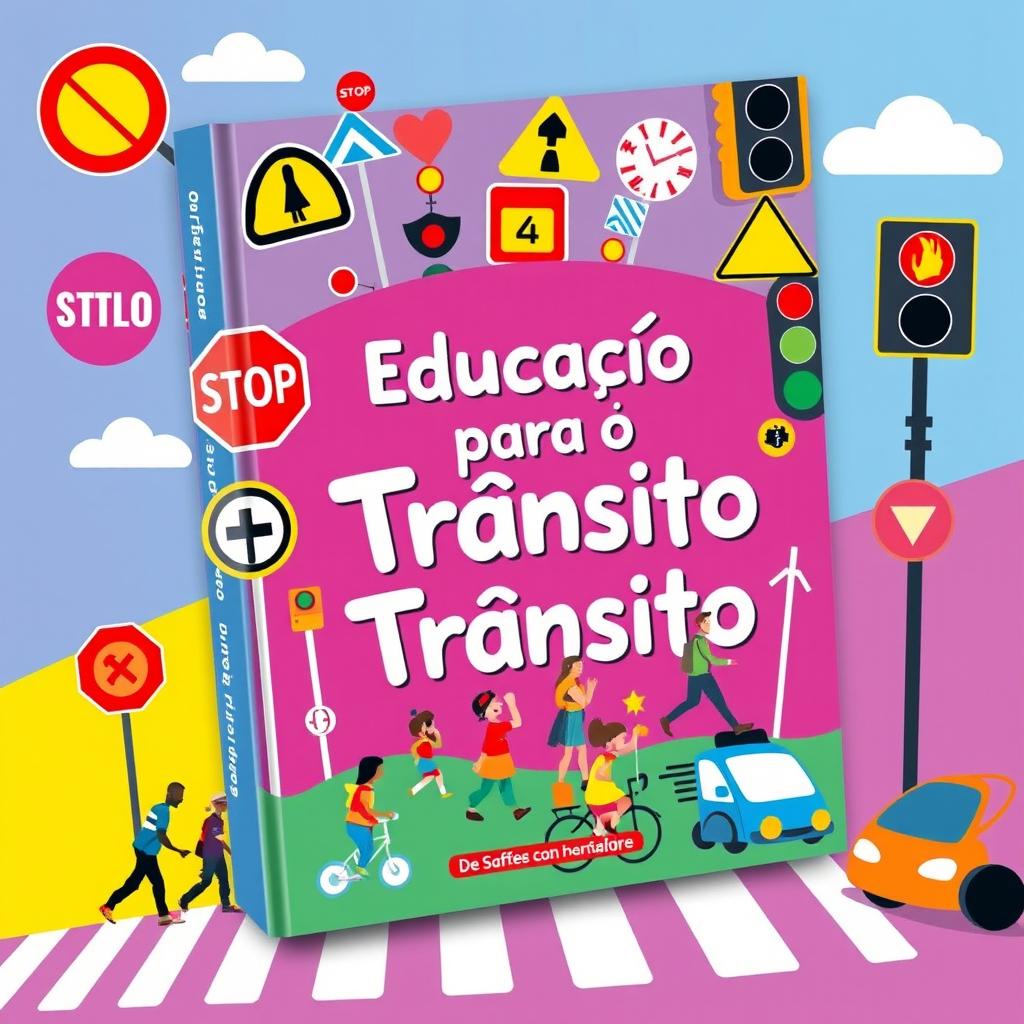 A vibrant and engaging book cover design for a traffic education book, featuring bold colors and dynamic graphics