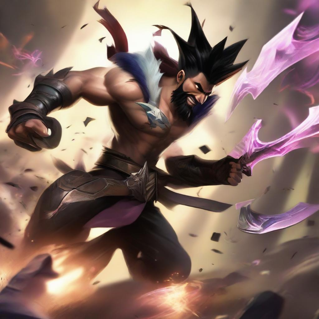 An intense action scene from League of Legends showing Draven scoring a dominating Pentakill, his signature spinning axes swinging through the air with raw power and precision.