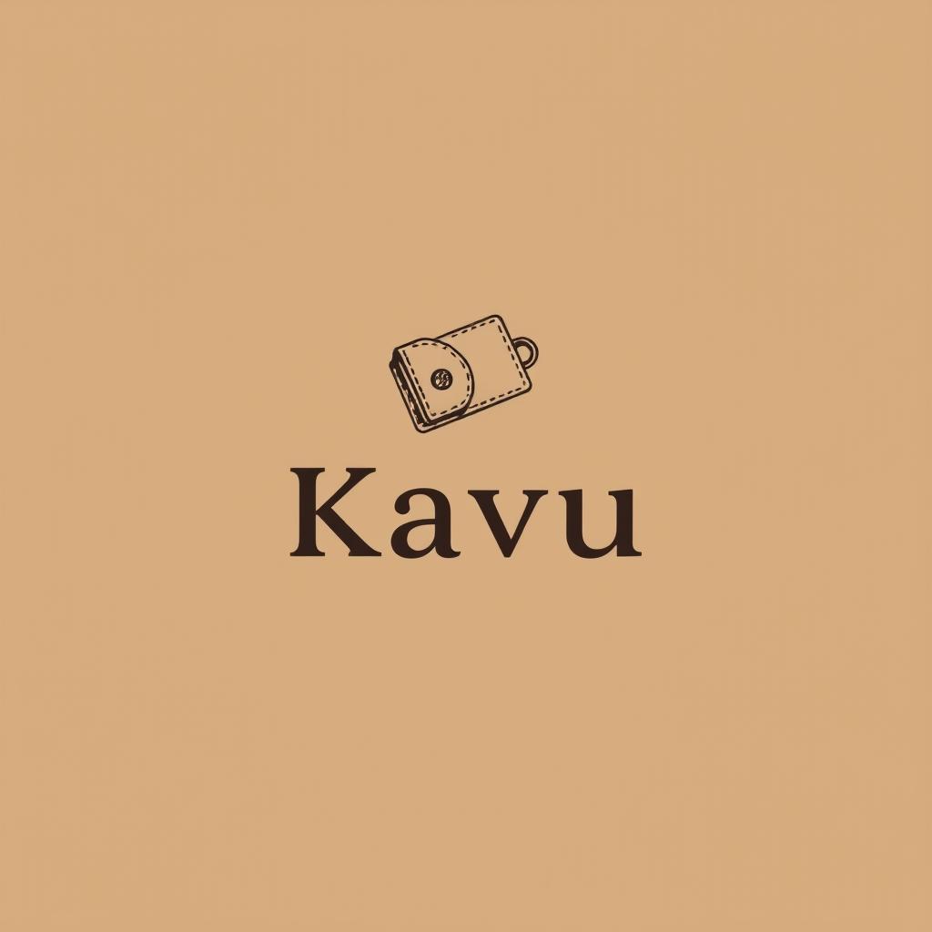 Minimalist logo design featuring a drawing for a brand called 'Kavu' that specializes in handmade leather goods like wallets, keychains, and eyewear cases