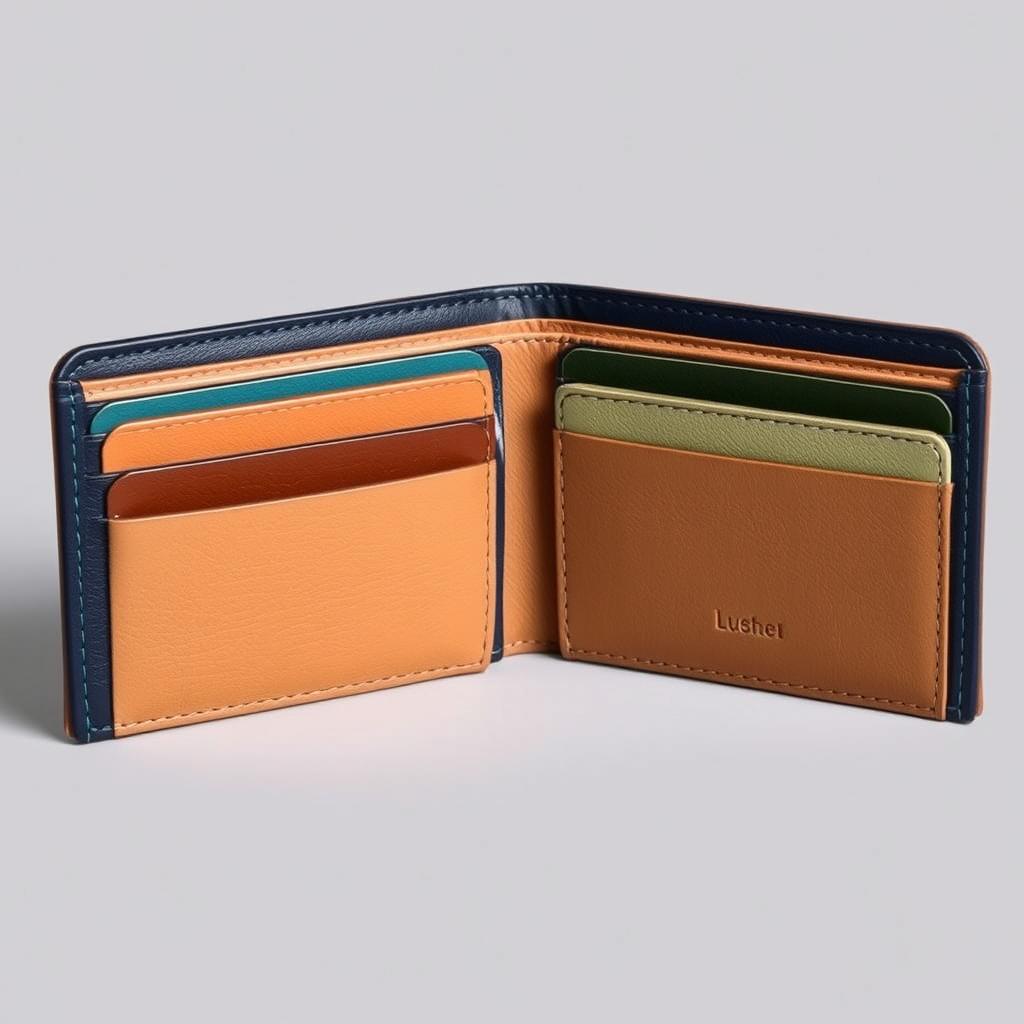 A minimalist leather wallet designed with a variety of colors, showcasing elegance and simplicity
