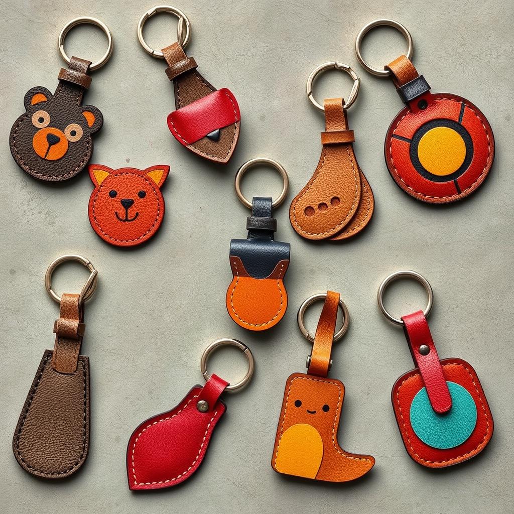 Pattern for handcrafted leather keychains that beautifully merge artisanal tradition with contemporary design