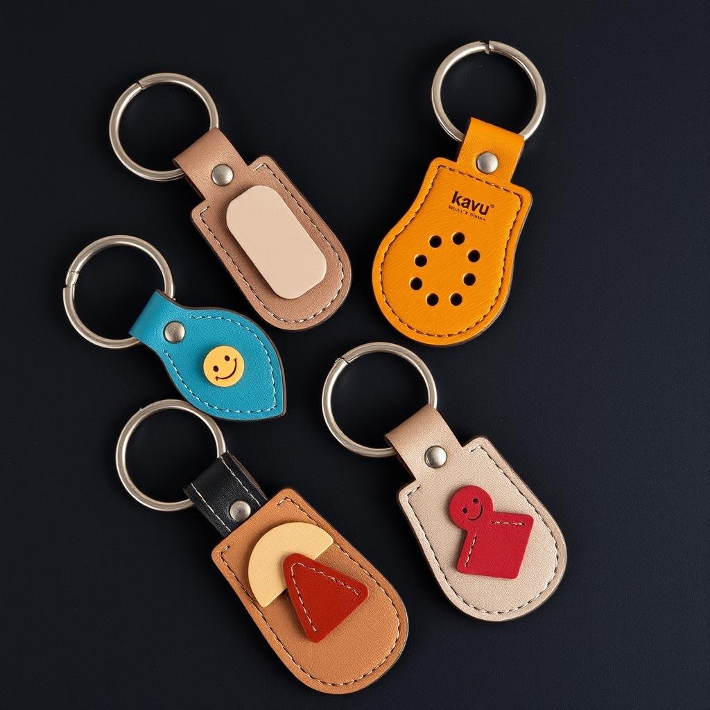 Handcrafted leather keychains with a contemporary design aesthetic