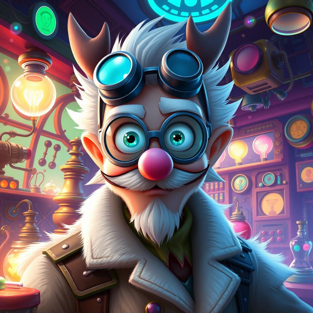 Create an image of a character inspired by the face of the individual in the attached image, reimagined as Heimerdinger from League of Legends
