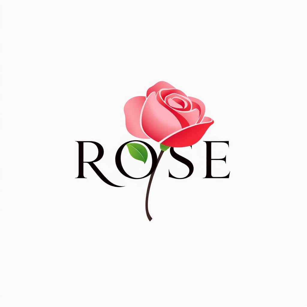 A modern and elegant logo design for the word 'ROSE', featuring a stylized rose flower entwined with the letters