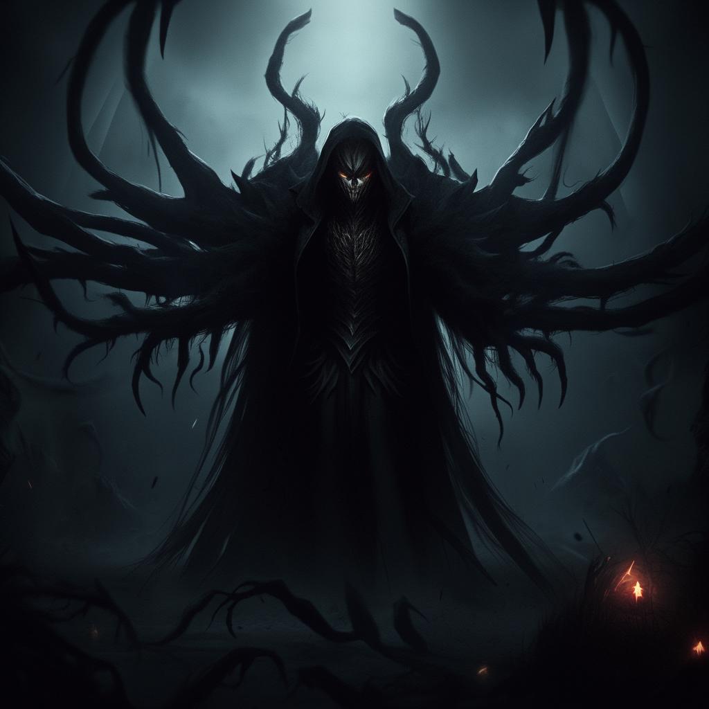 A creepy rendition of the character Draven from League of Legends in a horror-style scene. His eerie glare and dramatic, unnerving surroundings contribute to a sense of horror and dread.