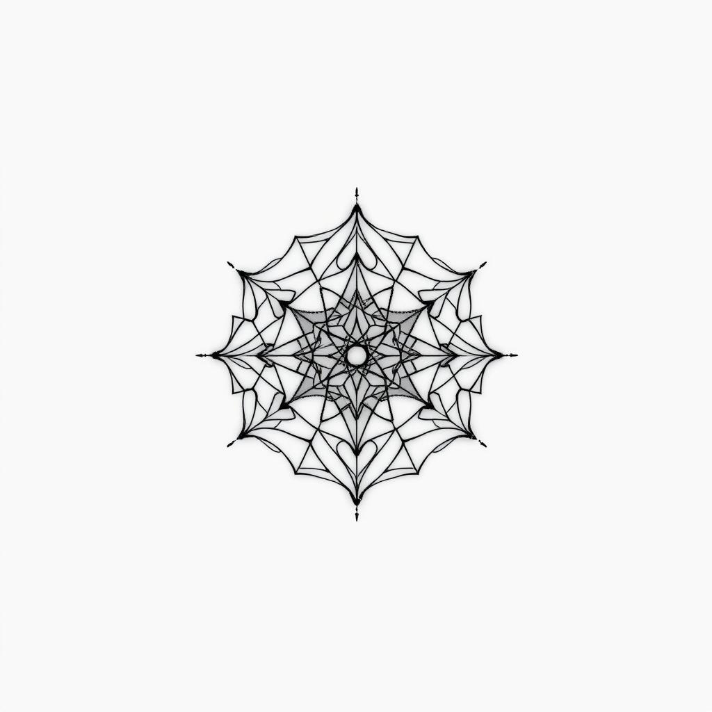 An abstract tattoo design named 'Sigil of the Inner Web', featuring a central symbol made with fine, intricate geometric lines