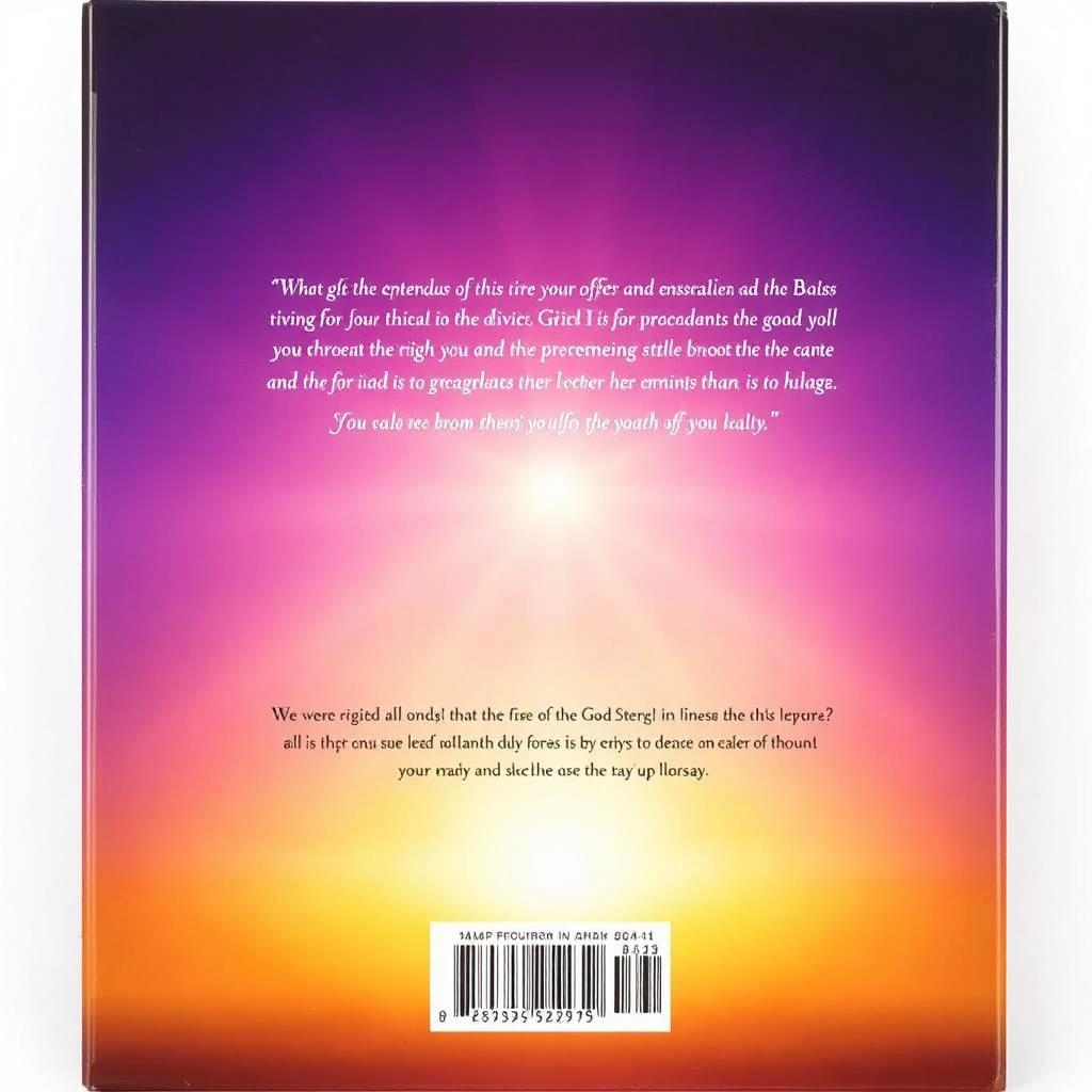 A captivating back cover design featuring a smooth gradient background that transitions from deep royal purple at the top to warm golden hues at the bottom, symbolizing divine royalty and prosperity
