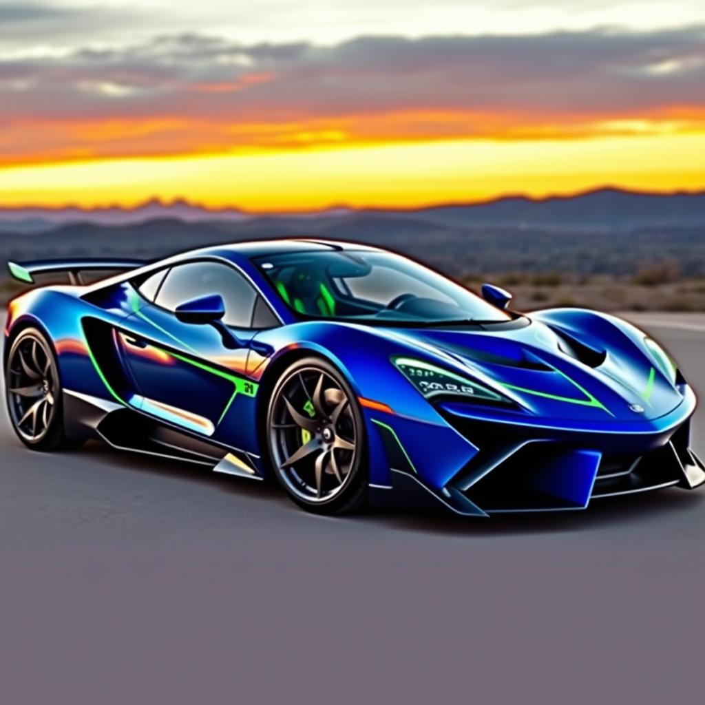 A stunning, customized sports car, showcasing a sleek and futuristic design