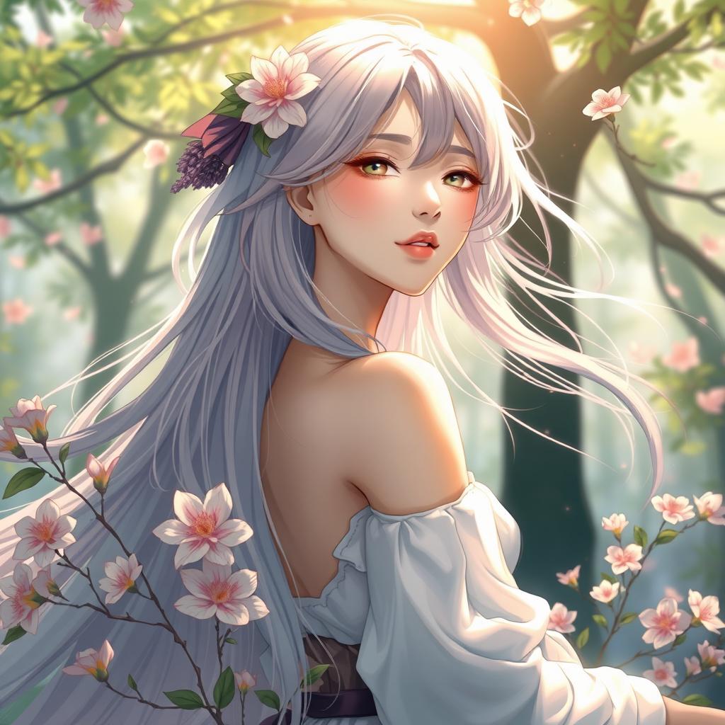 A stunning artistic interpretation of a character inspired by Hinata, featuring flowing long hair and a serene expression