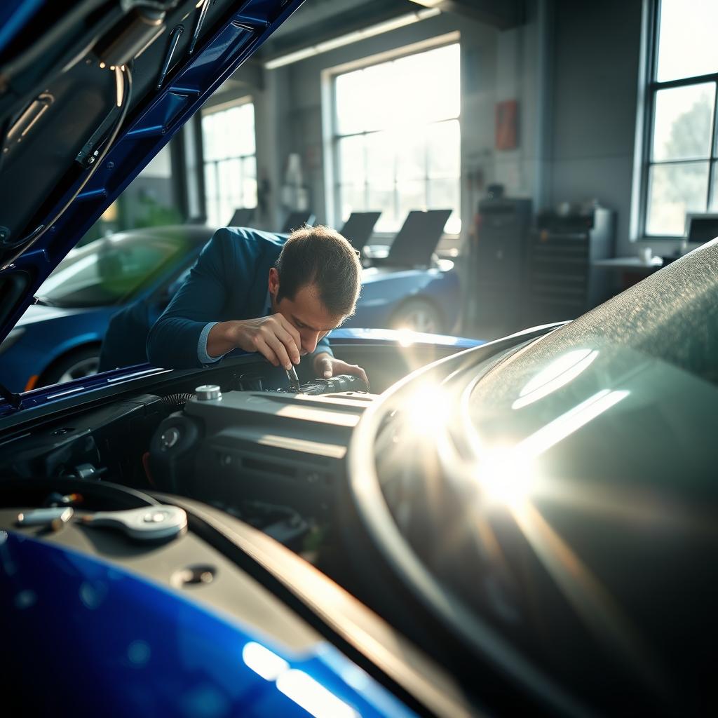 A close-up view of a car being tuned in a modern garage