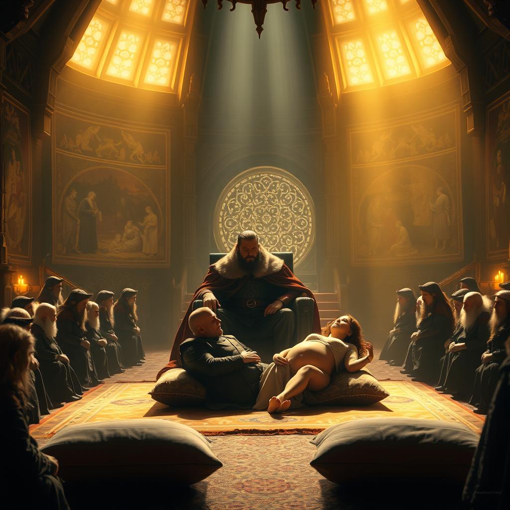 A majestic hall of Erebor illuminated by soft golden light