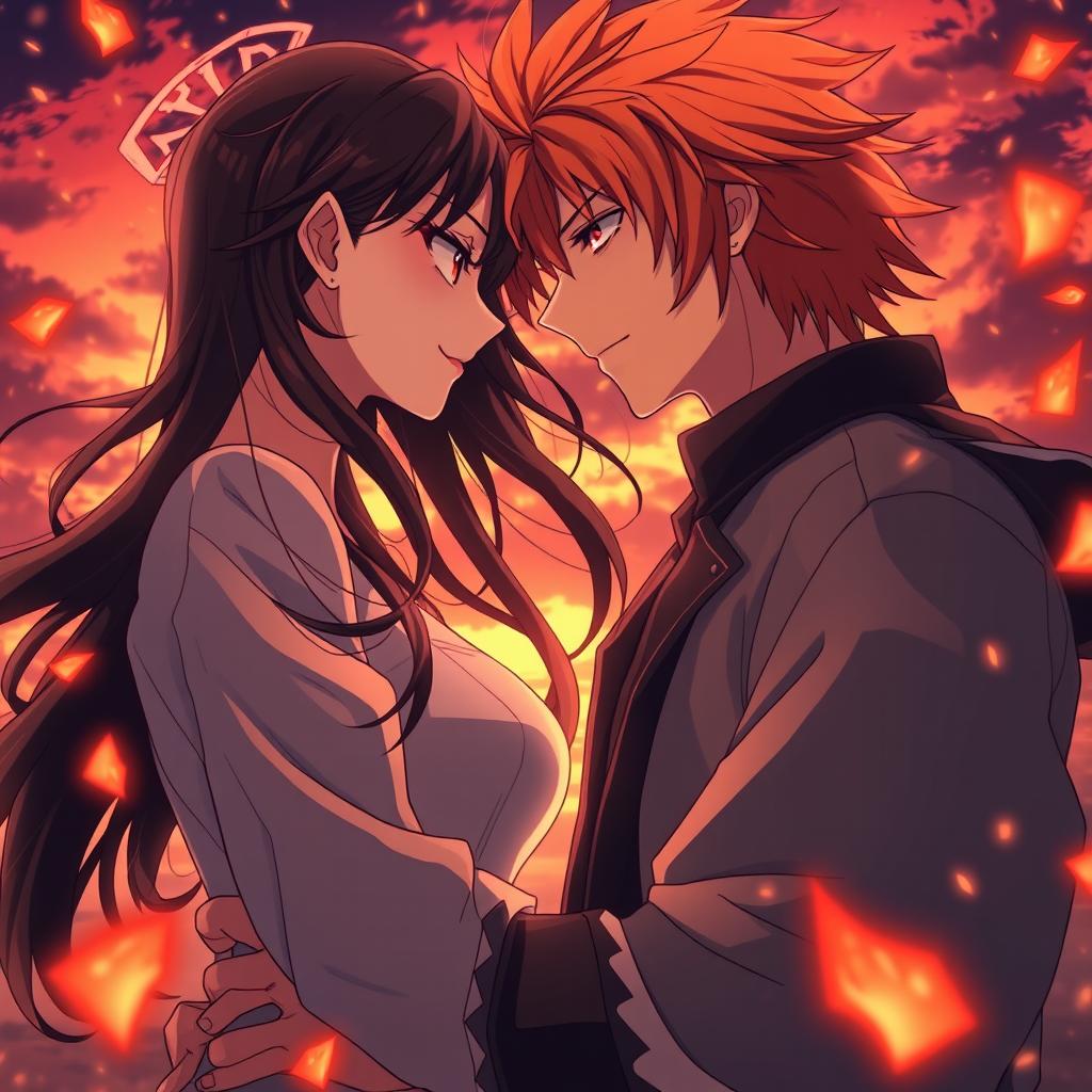 An anime-style romantic scene featuring a couple standing inches apart, locked in intense tension as if time has stopped just before they give in