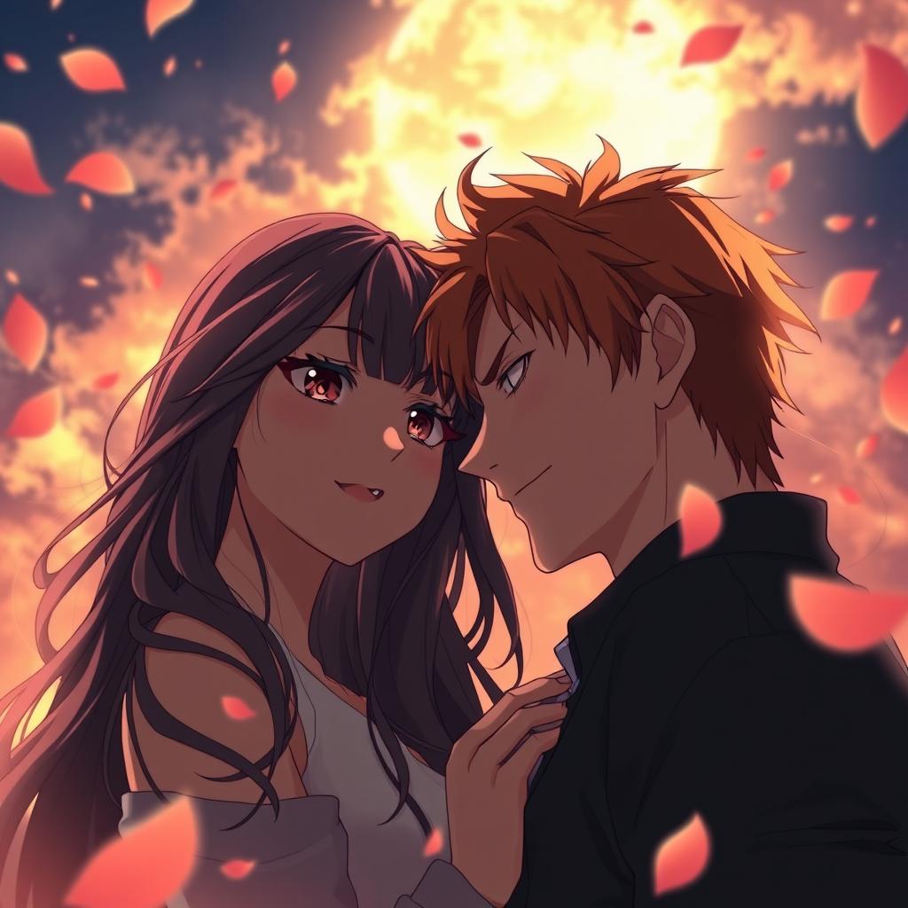 An anime-style romantic scene featuring a couple standing inches apart, filled with intense tension as if time has stopped just before they give in to their feelings