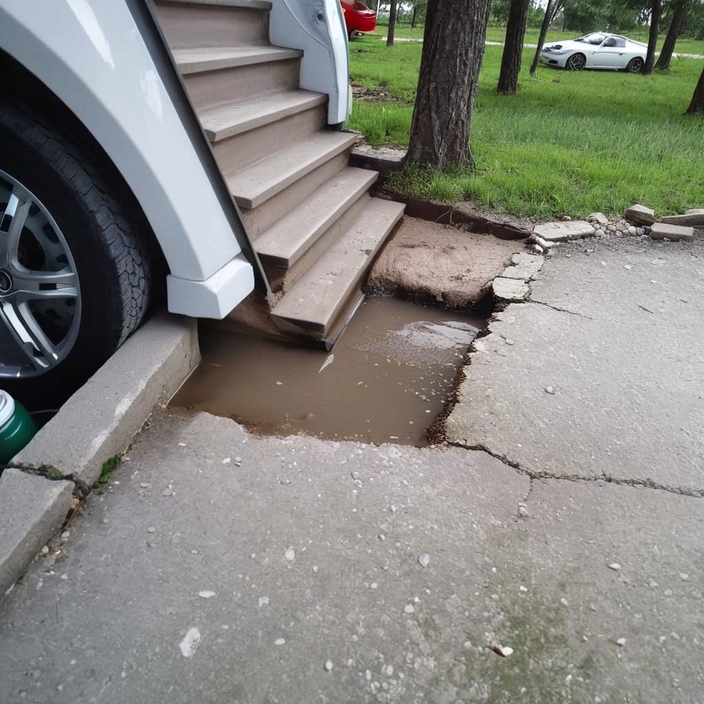 Napravi mi sliku ulaza u dvoriwte sa stazom za auto indrvoredom