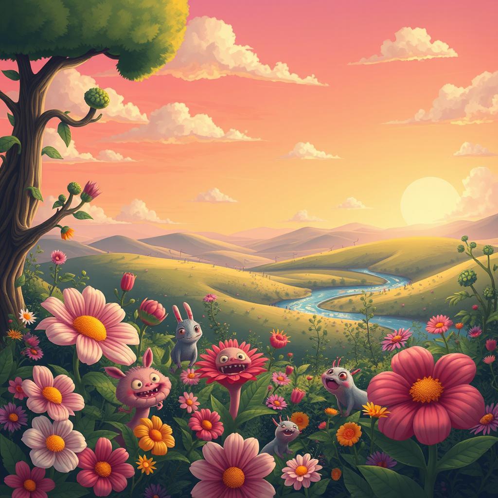 A vibrant and whimsical illustration inspired by the fictional world of 'Tuneamlelo'