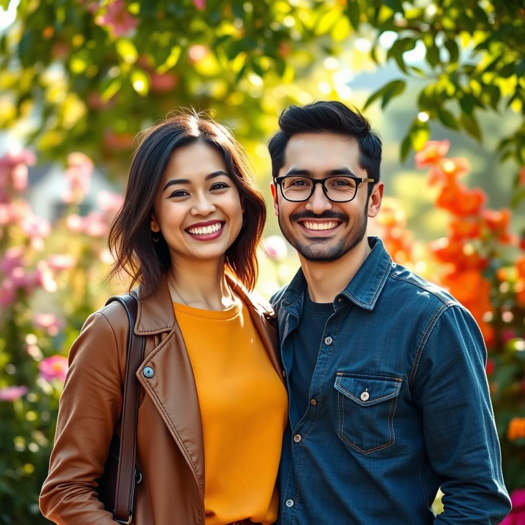 A realistic photo of two people together, showcasing a joyful moment