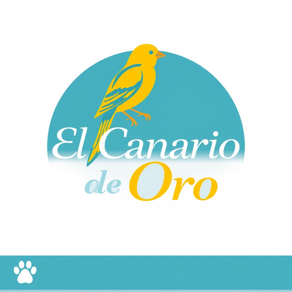 An elegant logo design for a pet shop named "El Canario de Oro", incorporating a stylized golden canary as the central feature