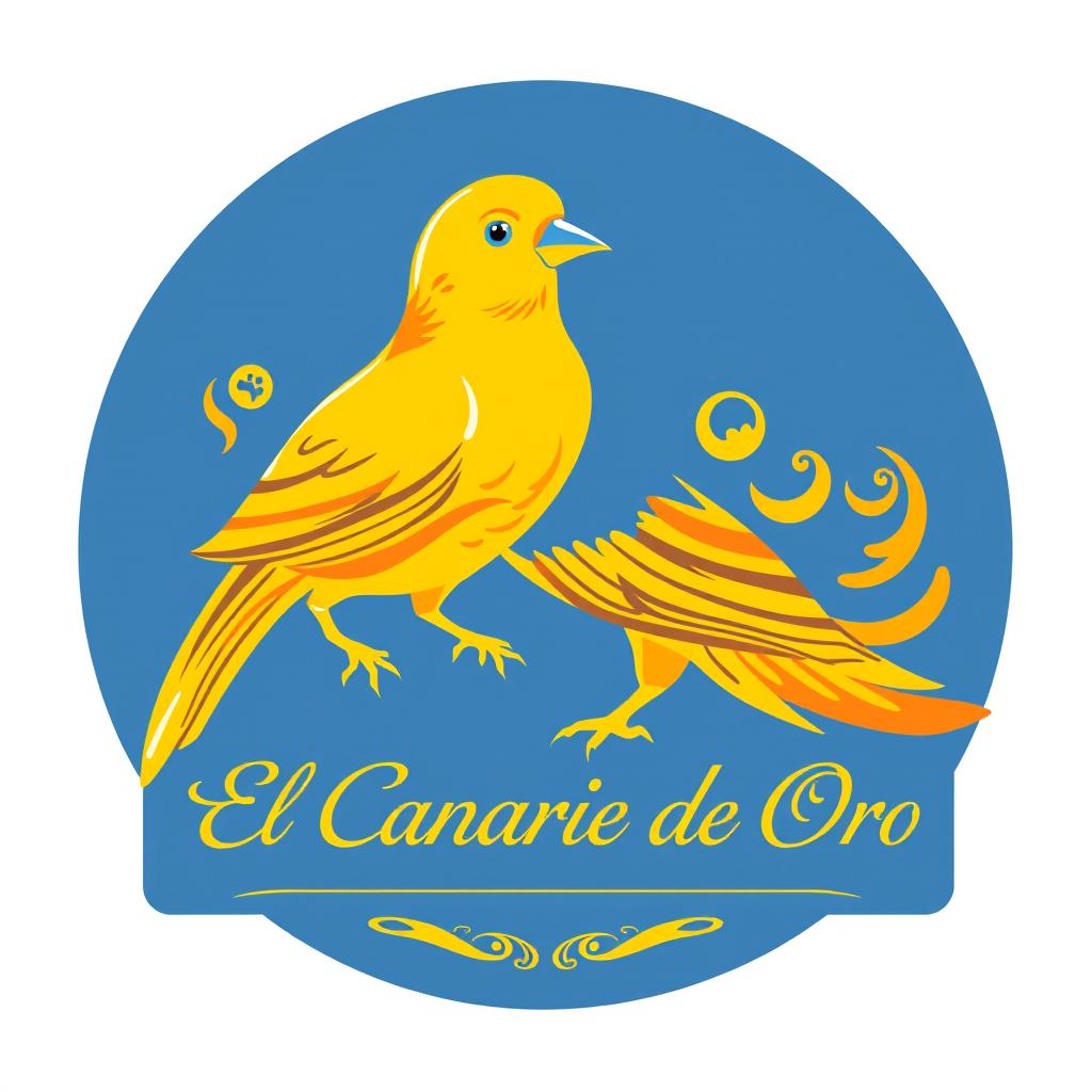 An elegant logo design for a pet shop named "El Canario de Oro", featuring a graceful golden canary as the focal point