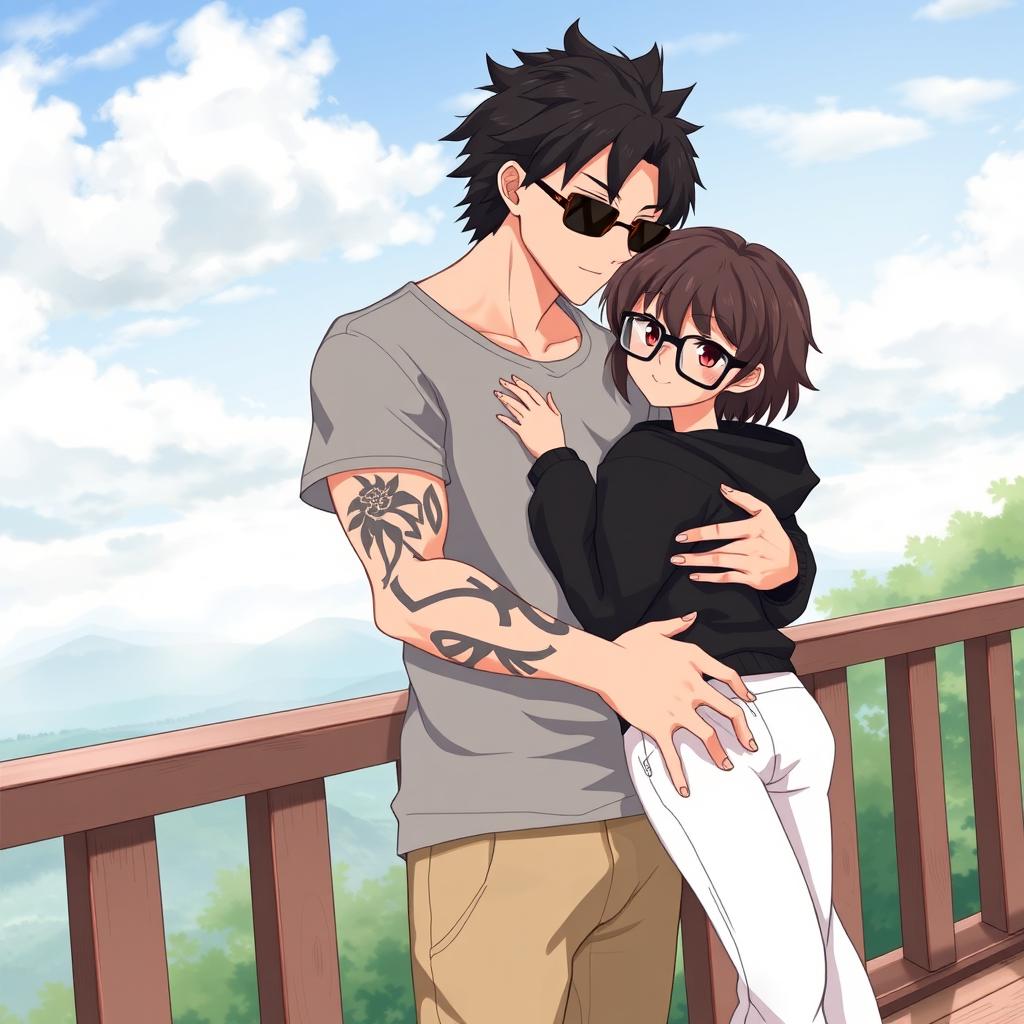 A couple in a modern anime style inspired by Sword Art Online, featuring detailed aesthetics