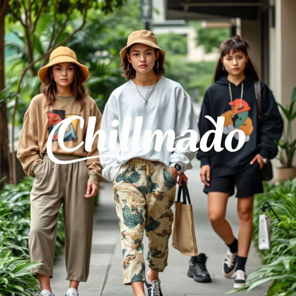 A trendy clothing line called 'Chillmado', featuring a collection of relaxed, comfortable garments that blend streetwear and casual aesthetics
