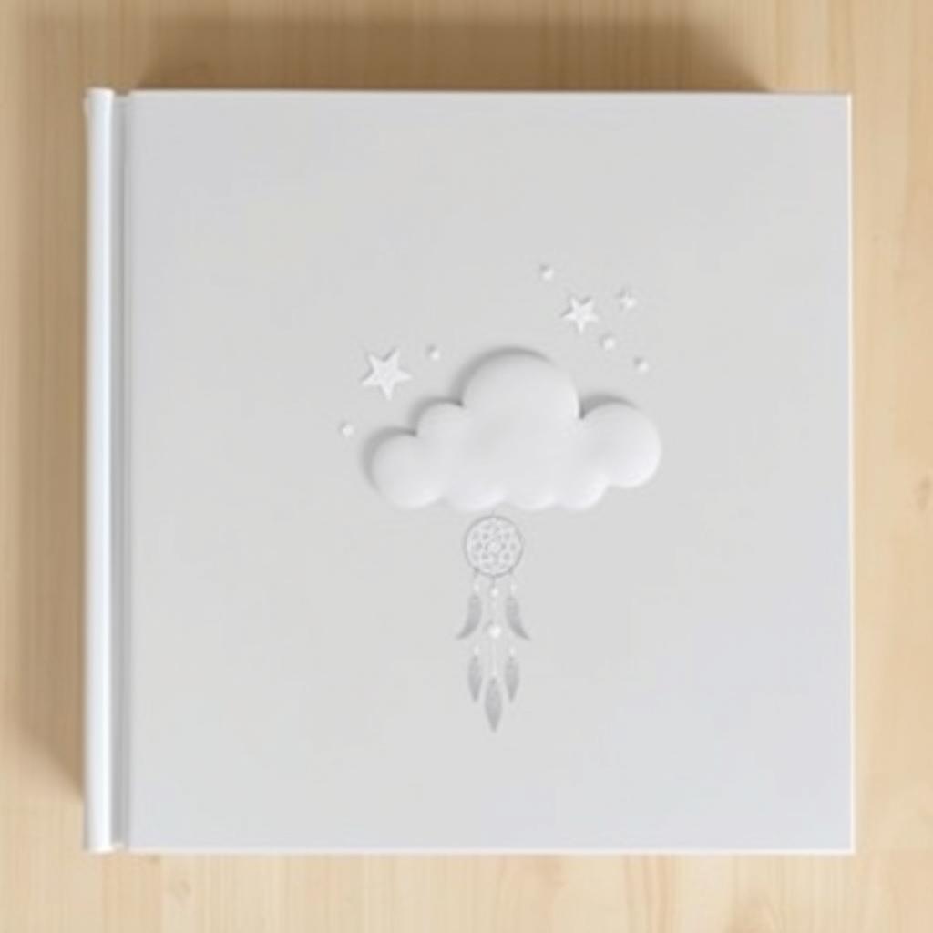 A minimalist book cover featuring symbols of clouds and stars, along with a dreamcatcher