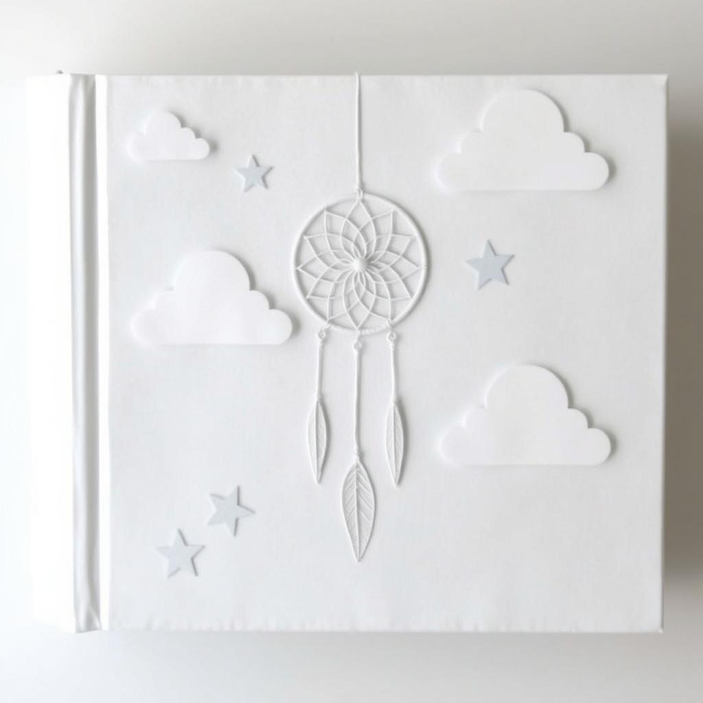 A minimalist book cover featuring clouds and stars intertwined with a dreamcatcher