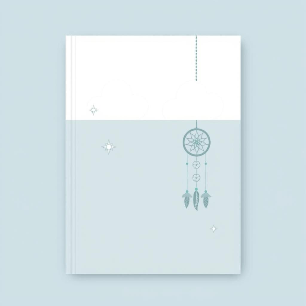 A digital book cover featuring a minimalist design with symbols of soft clouds, twinkling stars, and a dreamcatcher