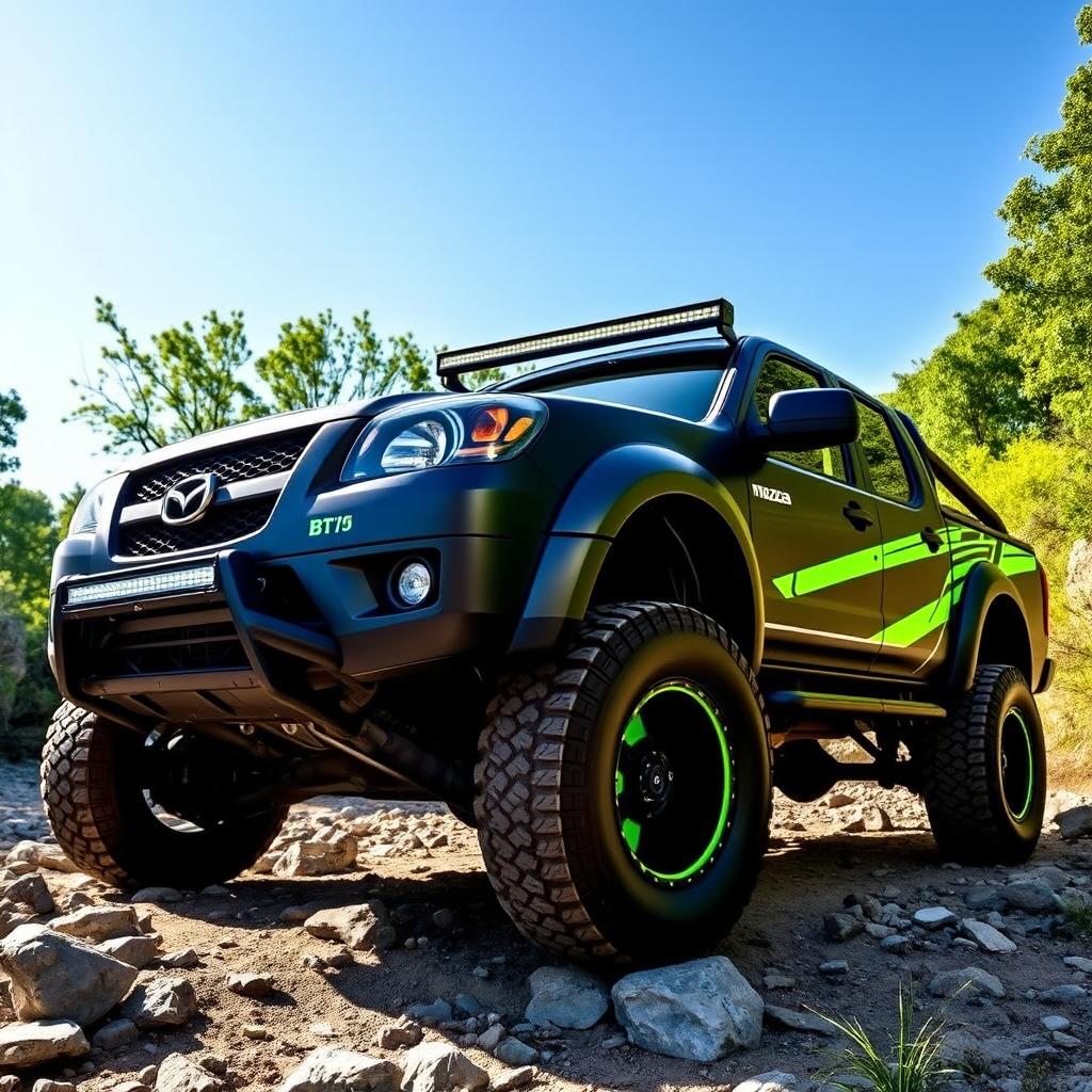 A customized 2008 Mazda BT-50 showcasing a rugged and aggressive off-road appearance