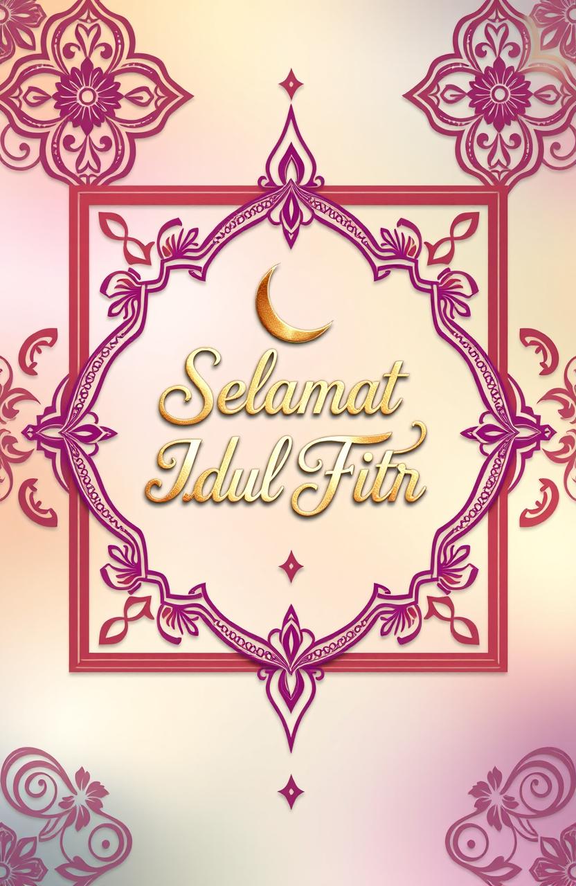 A beautiful and artistic Eid al-Fitr greeting card design featuring rich, vibrant colors that embody the festive spirit of the holiday