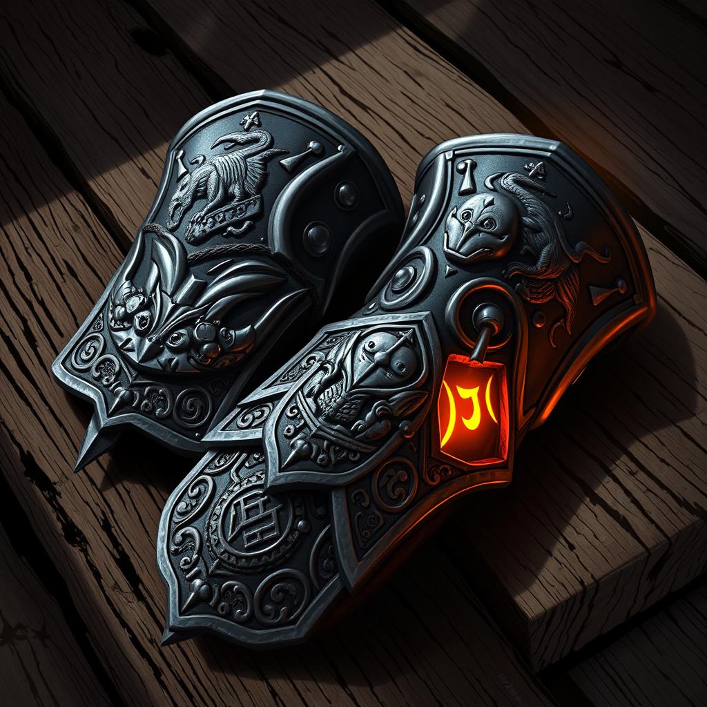 A stunning and detailed illustration of the Gauntlets of Ogre Power, featuring ornate designs and motifs that highlight their strength and magical properties