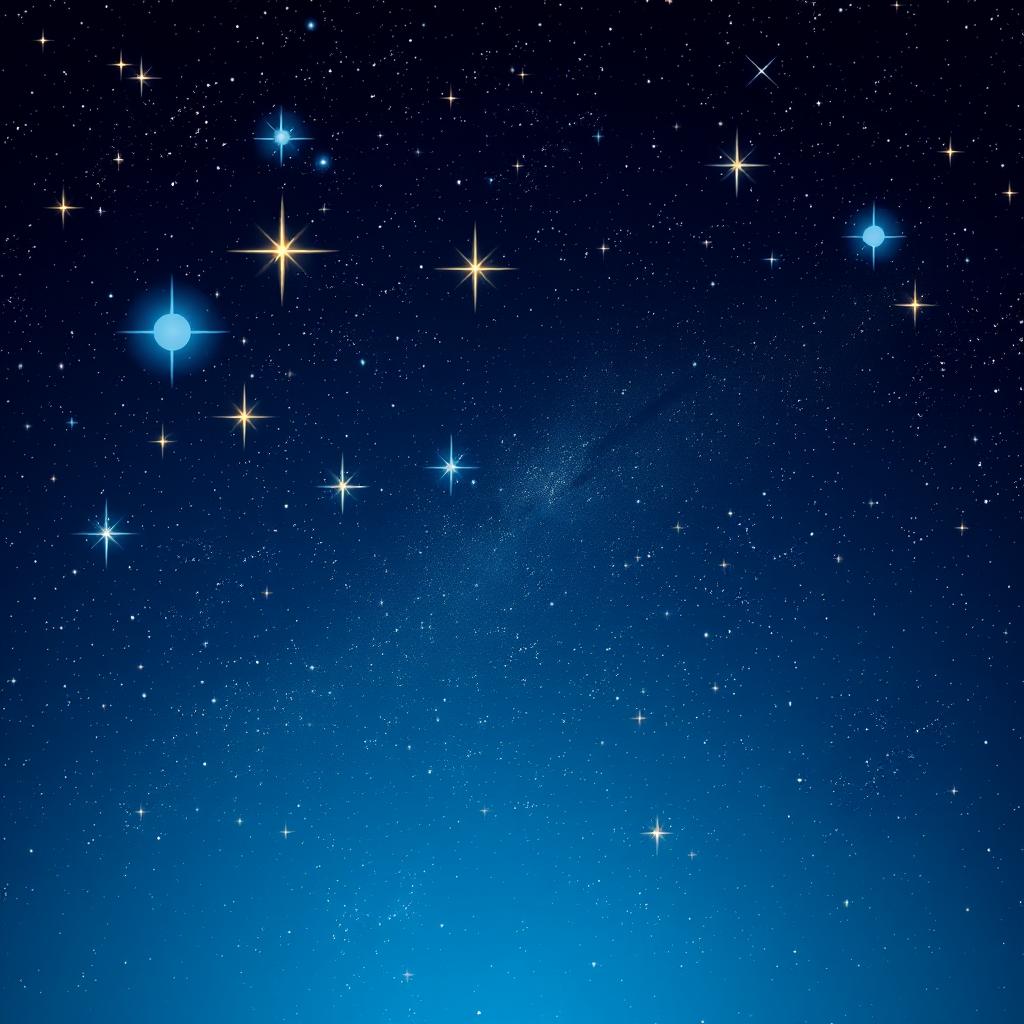 A beautiful digital artwork depicting a starry night sky, filled with numerous bright stars twinkling against a deep blue background