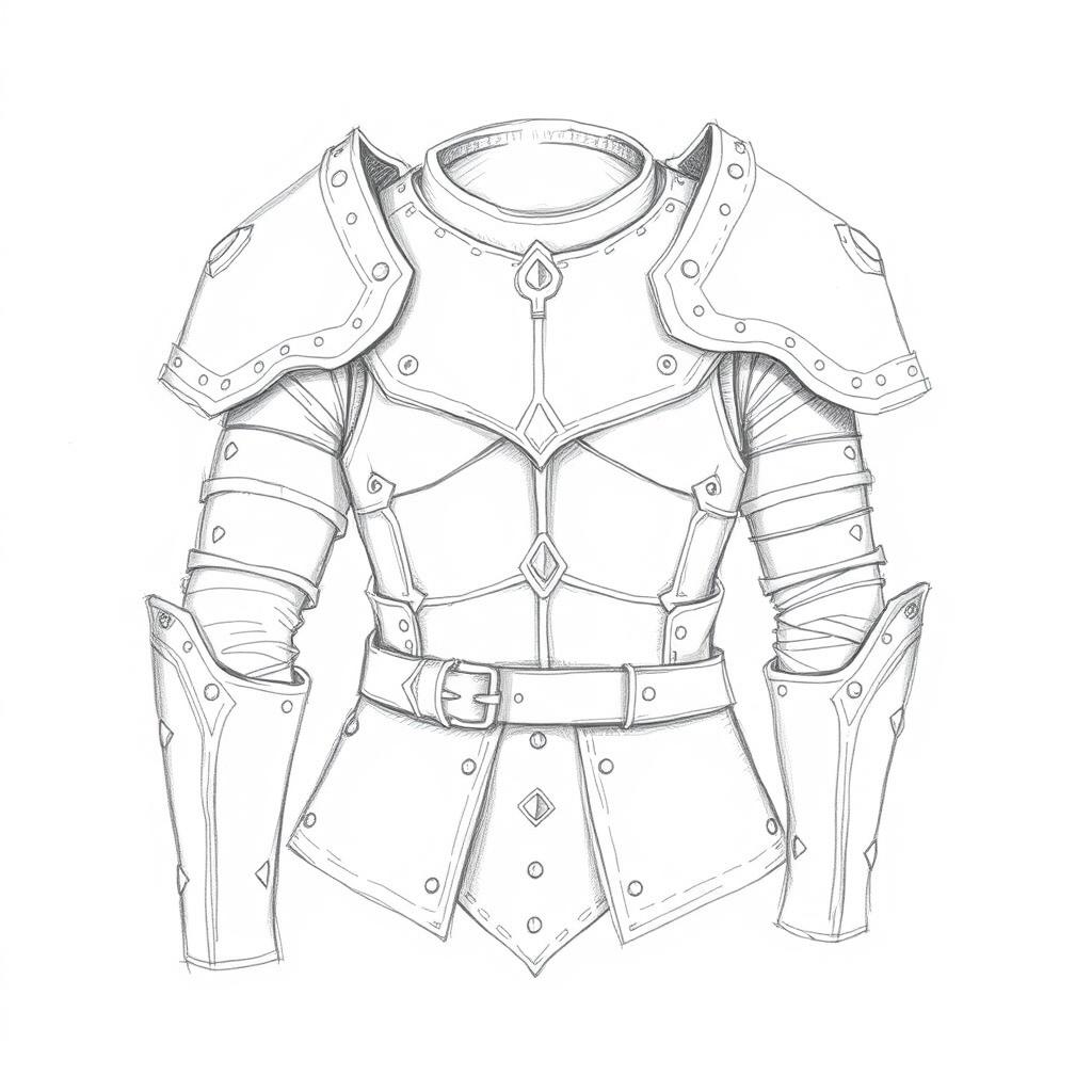 A simple pencil sketch of fantasy splint armor, showcasing a blend of elegance and functionality