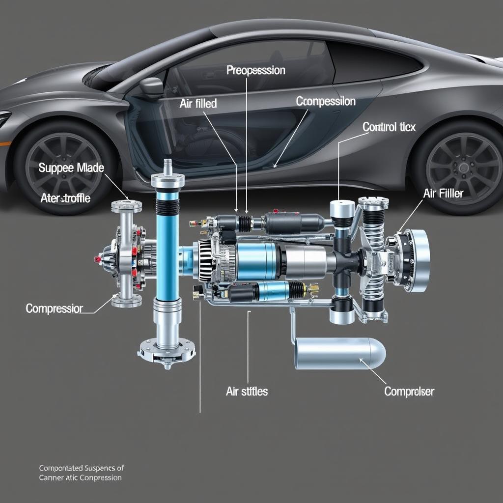 An intricate illustration of a pneumatic suspension system, showcasing a detailed cross-section of the components