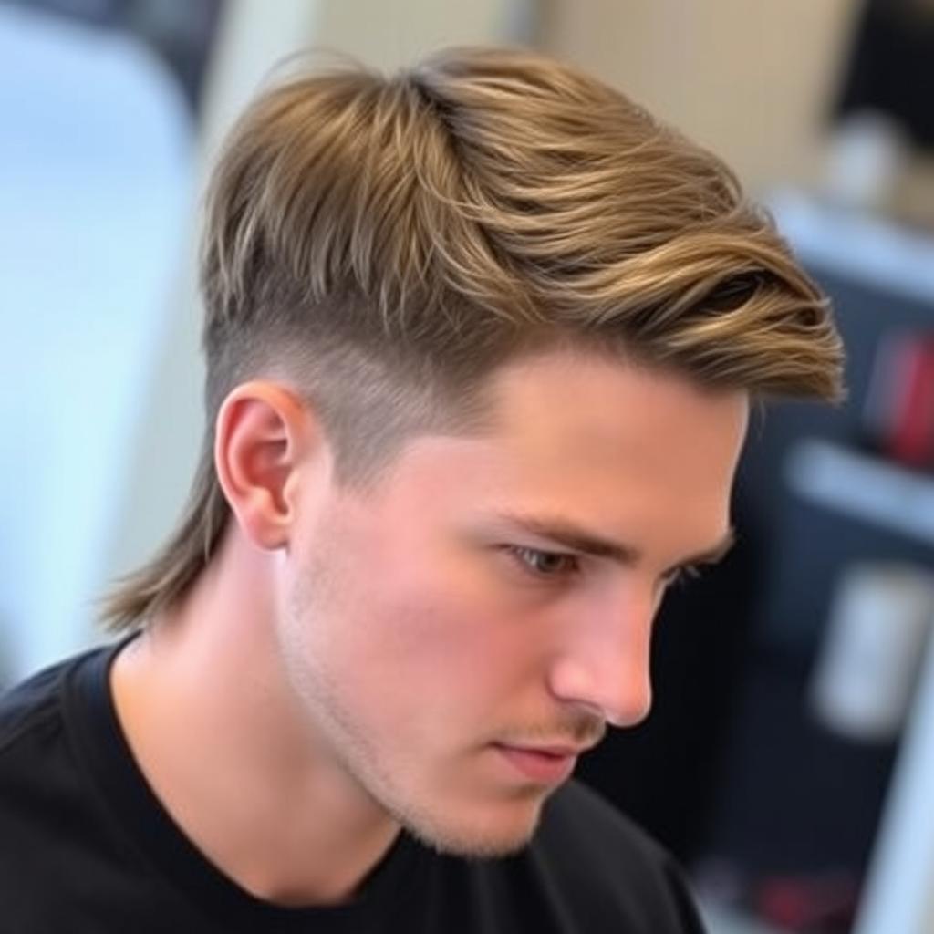 A low mullet haircut for men, featuring a clean and modern style