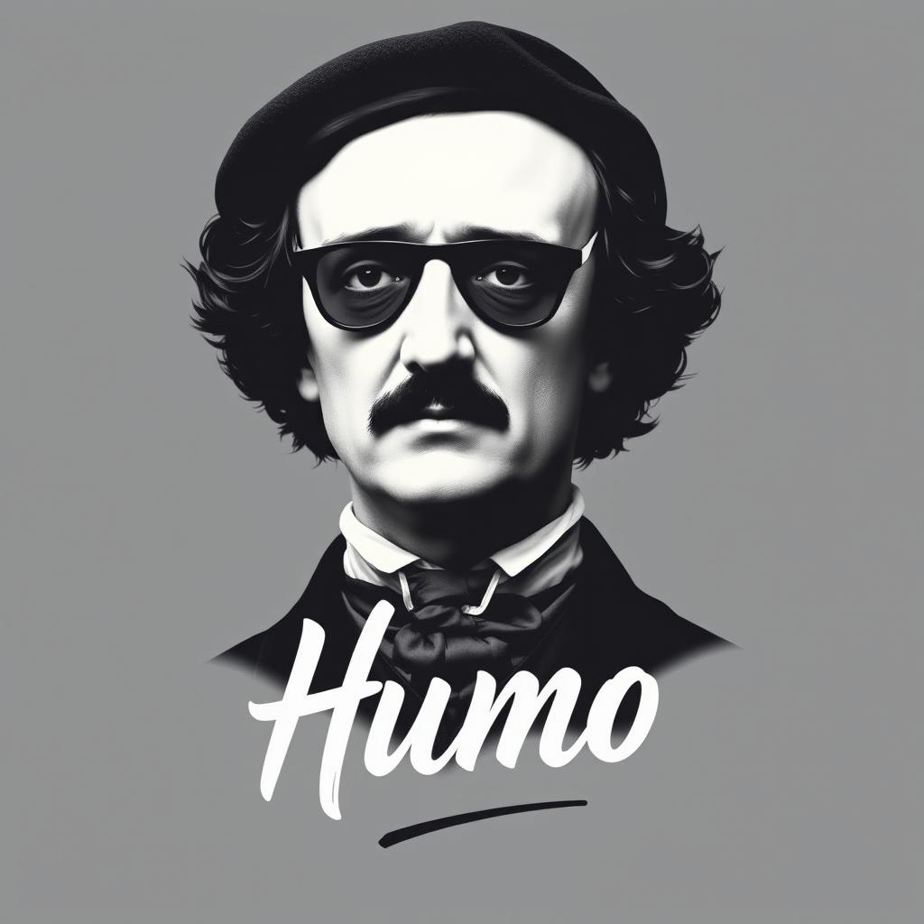 An album cover featuring Edgar Allan Poe wearing dark sunglasses and a flat cap, set against a gray background