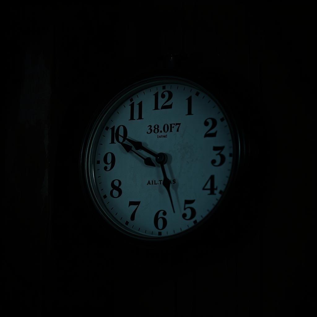 A close-up shot of an old, antique wall clock that has stopped at precisely 3:07 a