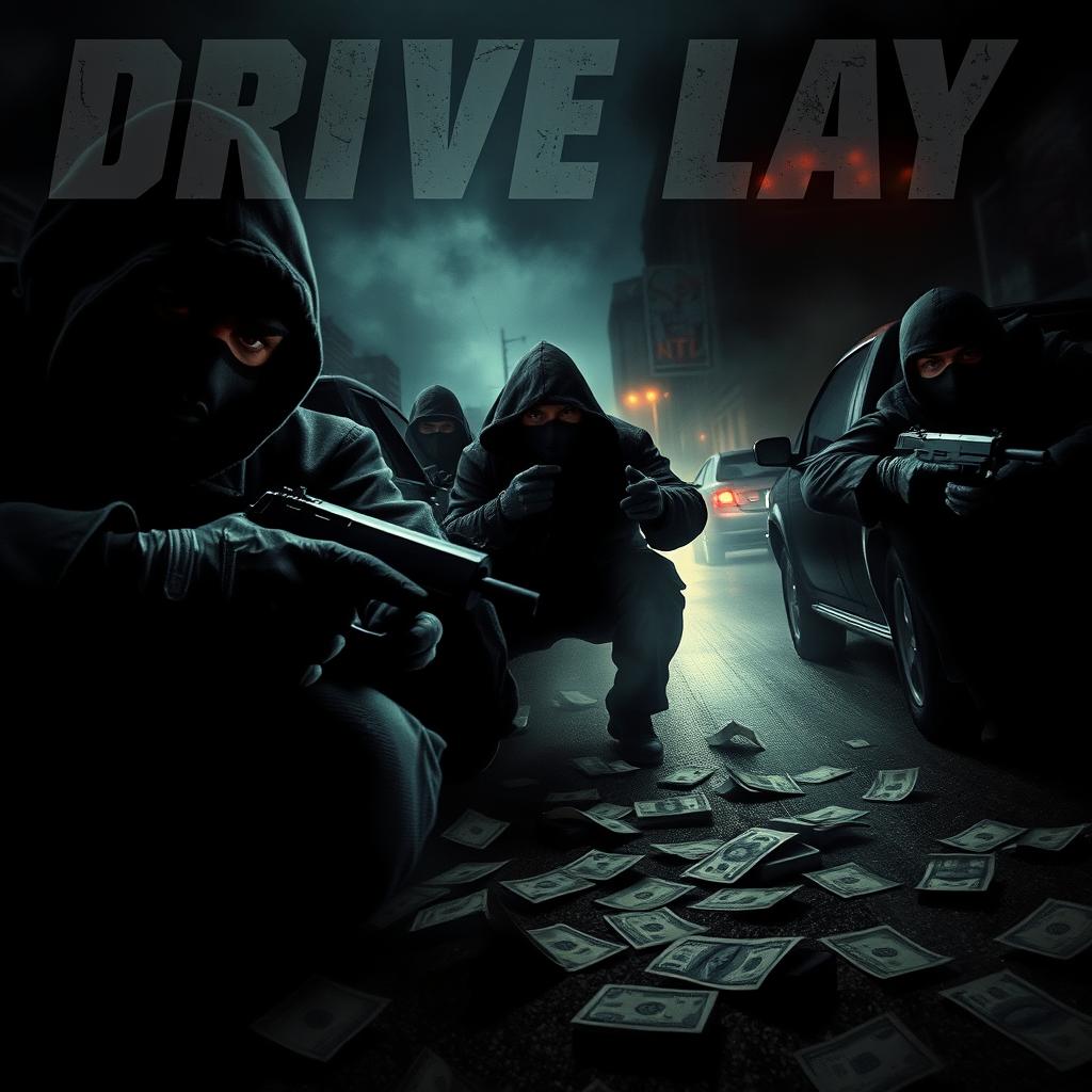 A dramatic and action-packed music cover art featuring a tense drive-by shooting scene