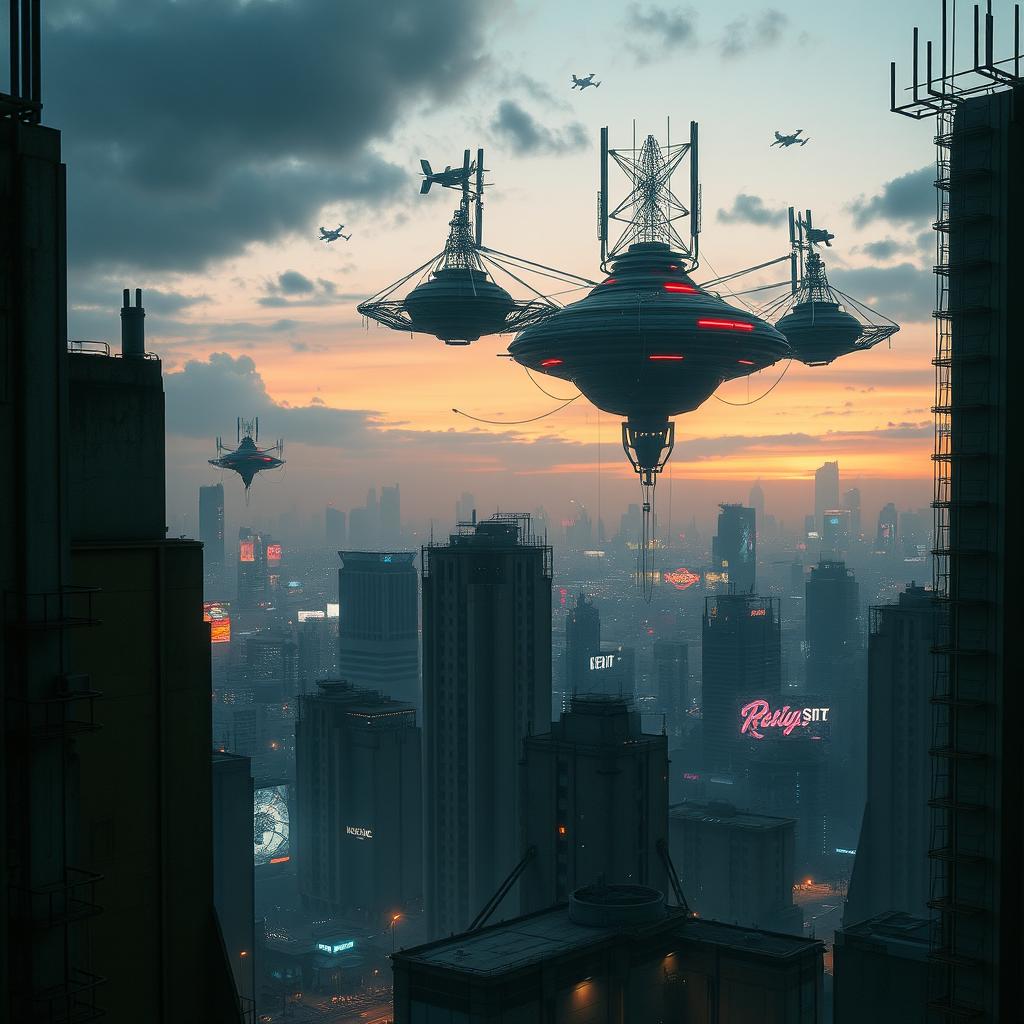 A futuristic cityscape reminiscent of Blade Runner, showcasing a blend of brutalist architecture and cyberpunk aesthetics