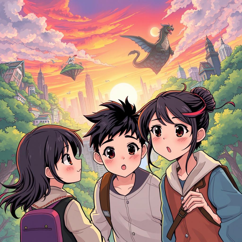 An illustration in a manhwa art style, featuring a dramatic scene with themes of friendship and adventure