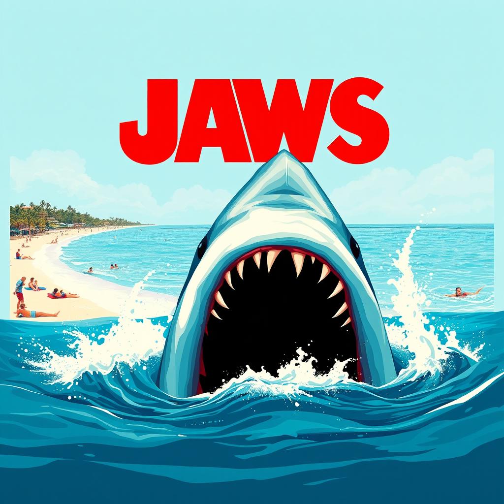 A modern movie poster redesign for the classic film 'Jaws'