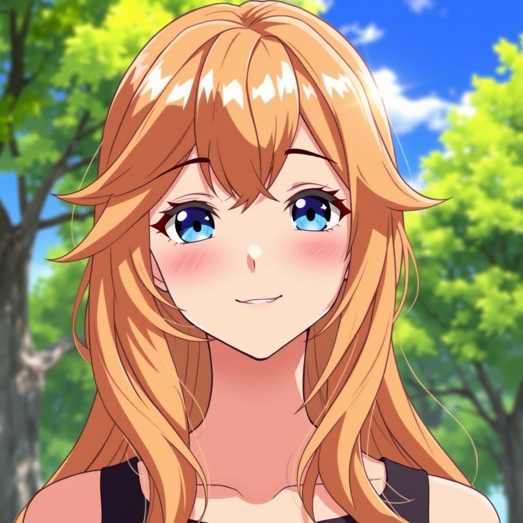 A character with striking blonde-brown hair, exuding a vibrant and lively aura