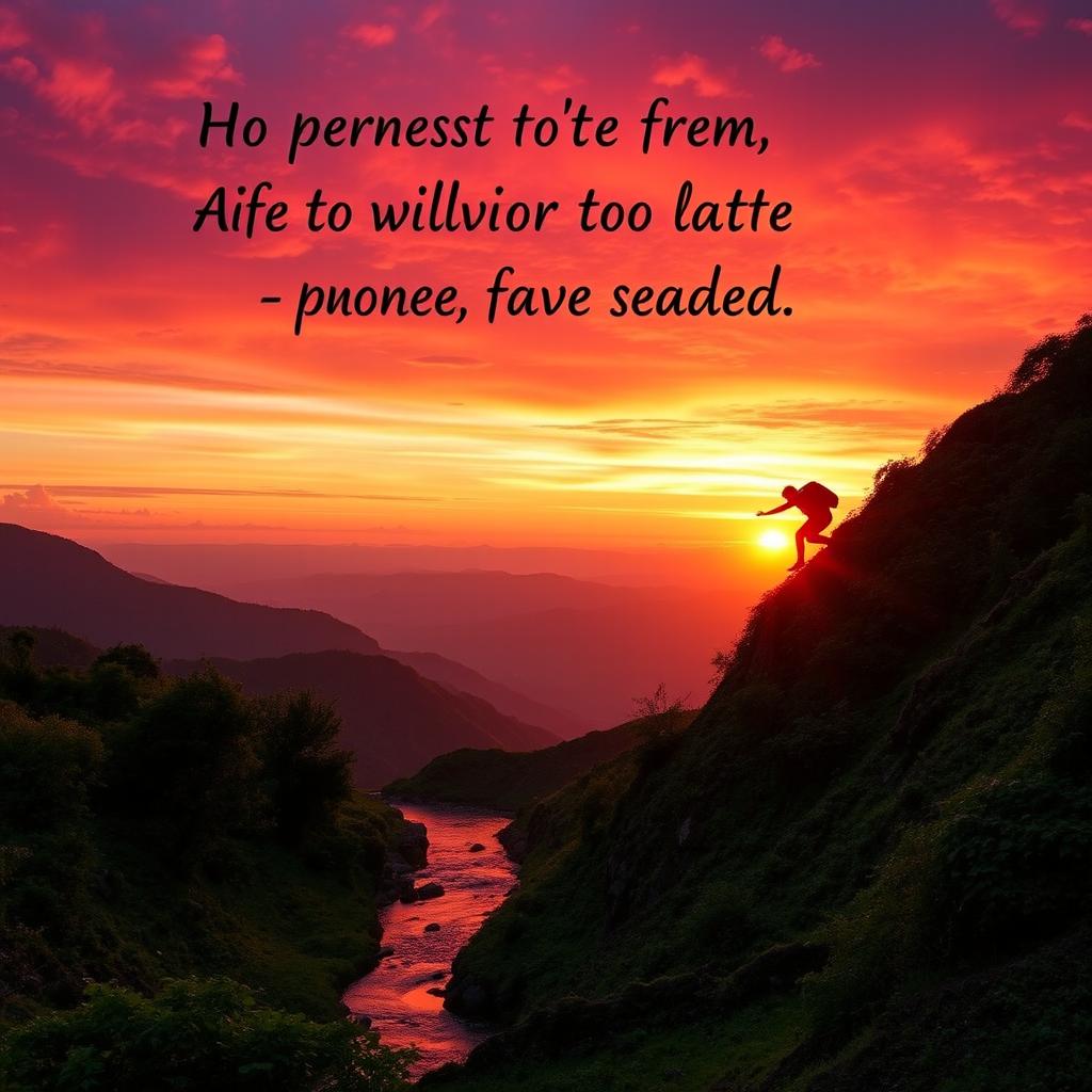 An inspiring scene depicting a beautiful sunset over a picturesque landscape, with vibrant orange and pink hues filling the sky