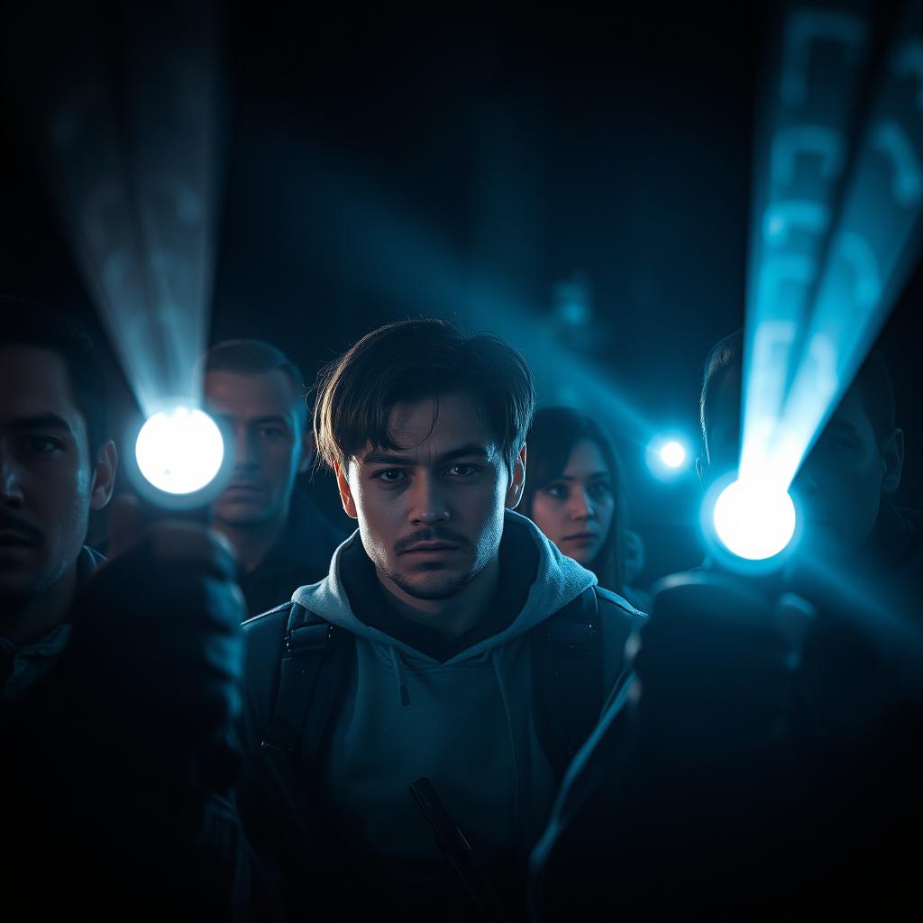 A dramatic scene with intense lighting as if capturing action in a serious film